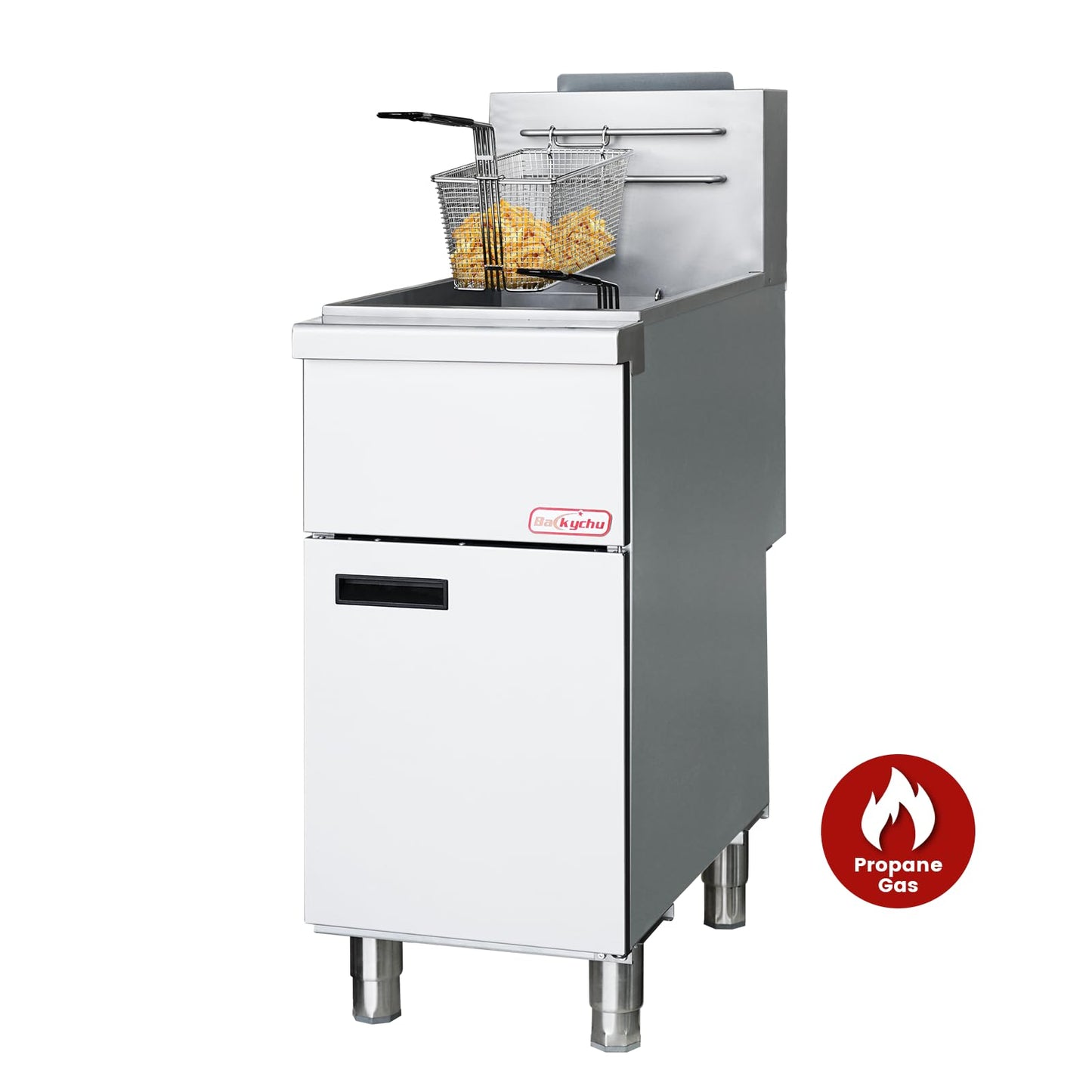 Backychu Commercial Deep Fryer -3-Burner Liquid Propane Fryer CSA, 35-40 lbs Capacity, 90,000 BTU/h Adjustable Thermostat 200°F-400°F, Stainless Steel Gas Liquid Propane Deep Fryer for Restaurants