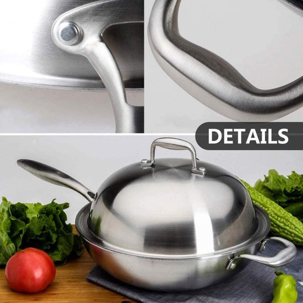 Вок з кришкою, професійна тришарова сковорода для шеф-кухаря з нержавіючої сталі з кришкою, вок без випарів, підходить для електричних, керамічних, галогенних, газових та індукційних плит, 32 см