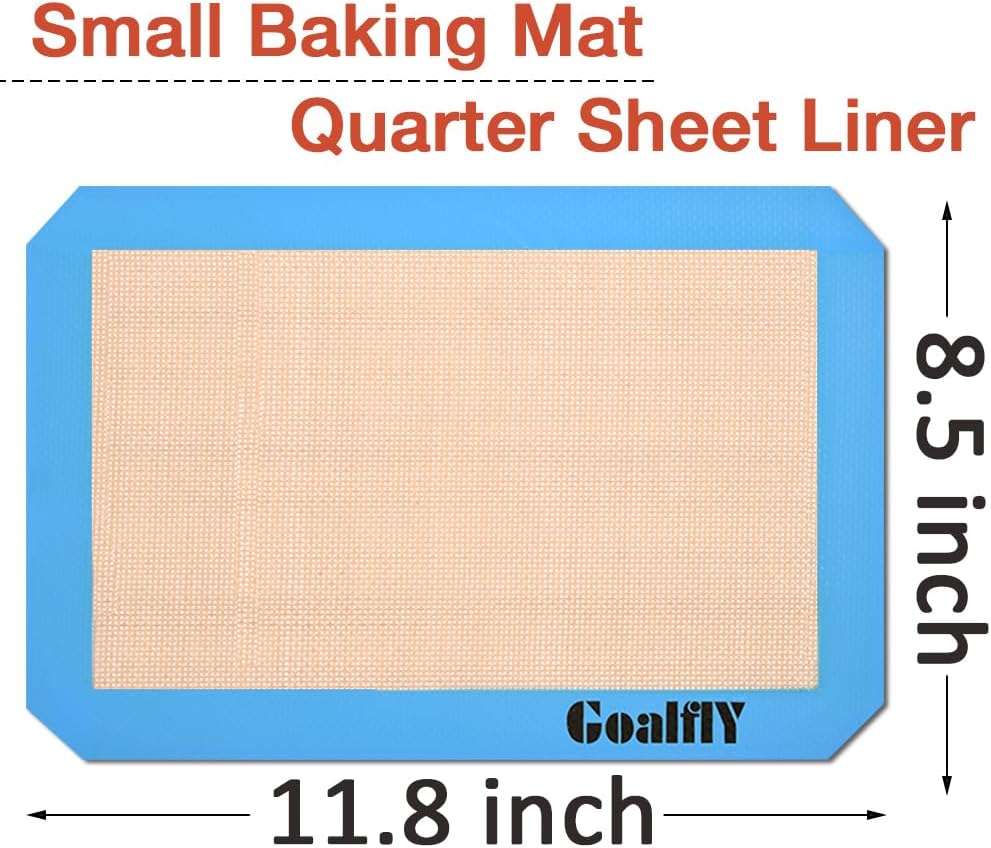 Small Silicone Baking Mat Sheet (11.8 x 8.5 IN), 3 Pieces Baking Mat Set, Reusable Silicone Mat for Oven, Toaster, Baking Tray, Baking Pan (Red, Blue, Grey)