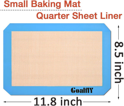 Small Silicone Baking Mat Sheet (11.8 x 8.5 IN), 3 Pieces Baking Mat Set, Reusable Silicone Mat for Oven, Toaster, Baking Tray, Baking Pan (Red, Blue, Grey)