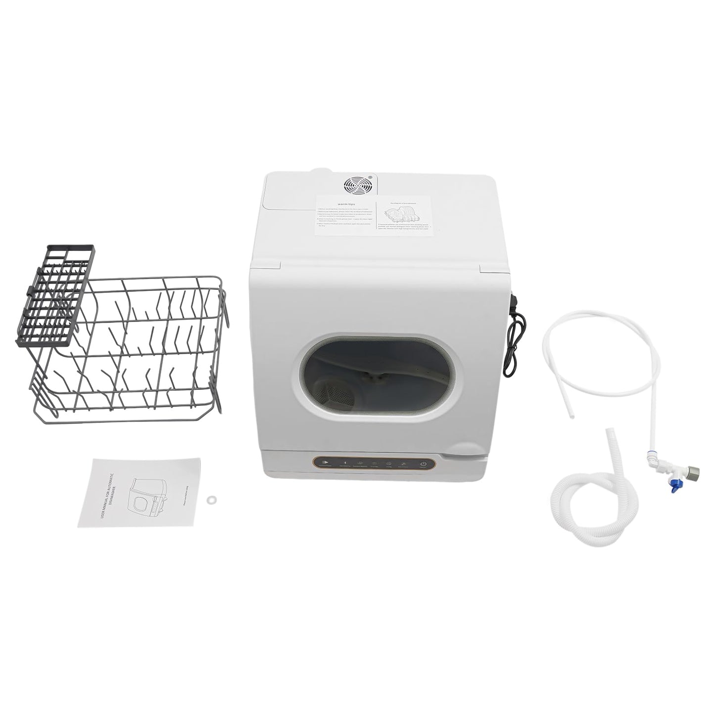 1200W Portable Countertop Dishwashers, 5 Washing Programs Automatic White Compact Dishwasher for Small Apartments