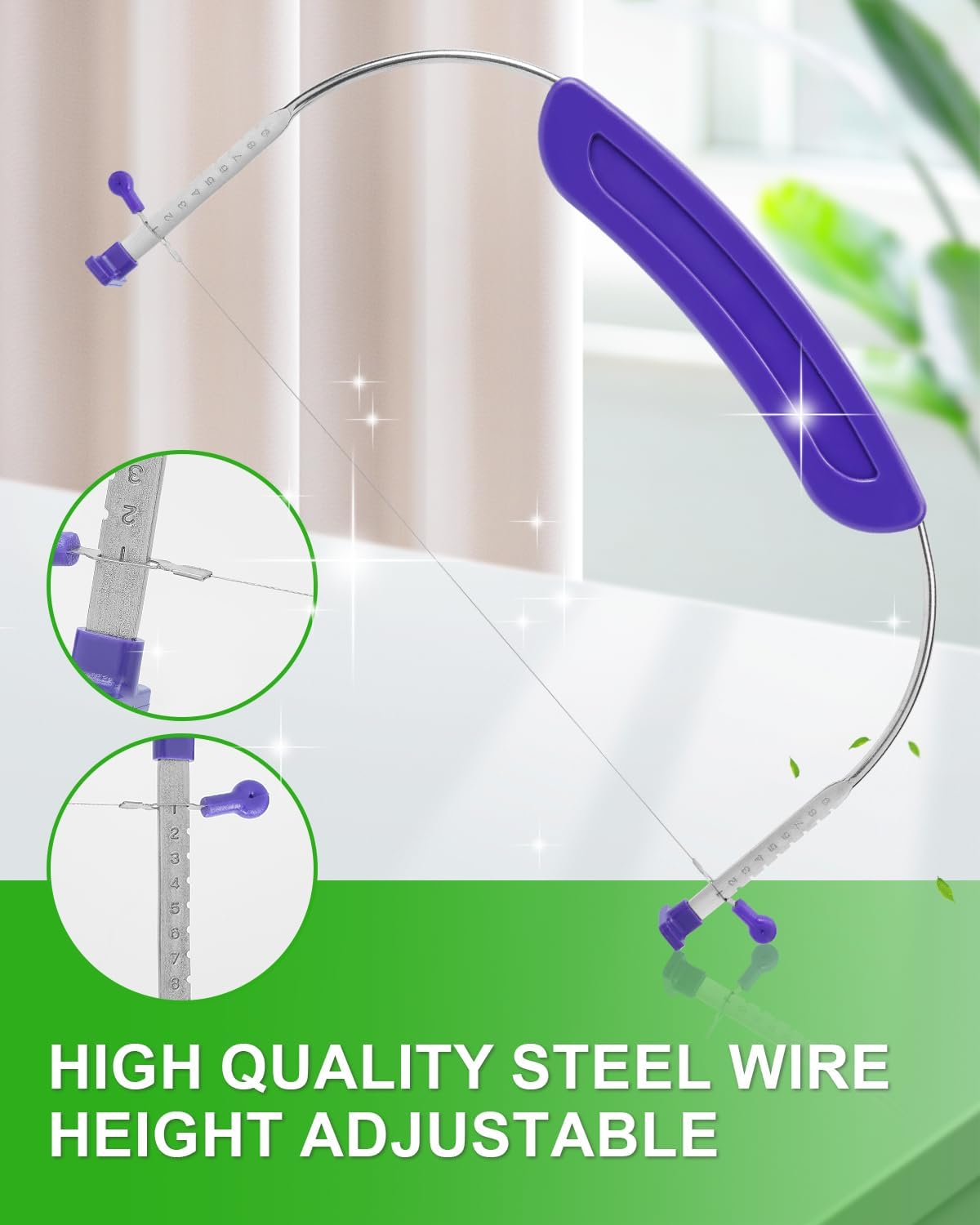 Adjustable 2- wire Cake Slicer Leveler Small Cake Cutter Slicer for Leveling Tops of Layer Cakes Professional Baking Tool with Stainless Steel Wires and Purple Handle By Prokitchen