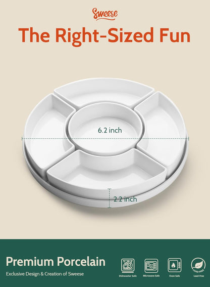 Sweese Porcelain Divided Serving Dishes, Relish Tray, Serving Bowls for Parties - Perfect for Chips and Dip, Veggies, Candy and Snacks, White