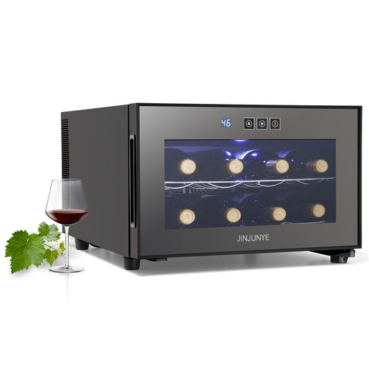 JINJUNYE 6 Bottle Wine Cooler, Wine Fridge Small with Digital Temperature Control, 46-65℉, Countertop Wine Cooler Refrigerator, Mini Freestanding Wine Cellars Glass Door, Gift for Wine Lover