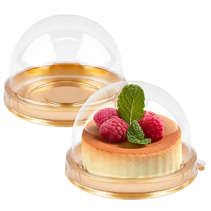 Zezzxu 50 Pack Mini Bundt Cake Containers, Clear Plastic Small Cupcake Boxes with Dome Lids for Individual Chocolate Covered Cookies, Strawberry, Mooncake (Gold)