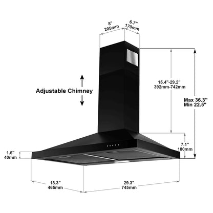 SNDOAS Black Range Hood 30 inch,Hood Vents for Kitchen with Ducted/Ductless Convertible,Vent Hoods 30 inch,Wall Mount Ductless Range Hood,Stainless Steel Kitchen Vent Hood with LED Light