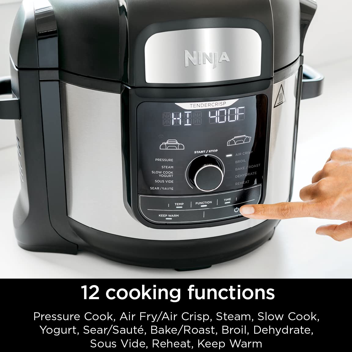 Ninja FD401 LP3 Foodi 12 w 1 Deluxe XL 8 qt. Szybkowar i frytkownica powietrzna, która gotuje na parze, wolno gotuje, przypieka, smaży, suszy i nie tylko, z 5 qt. Koszem na chrupiące produkty, odwracalną półką i książką kucharską, srebrny