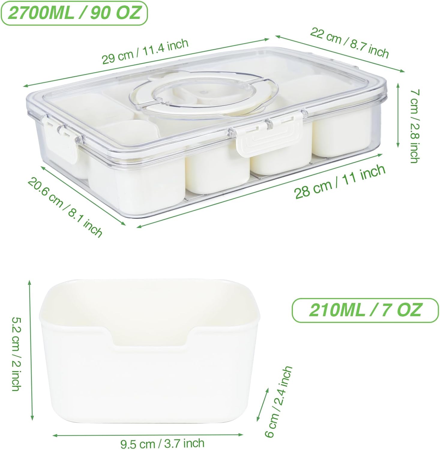 shopwithgreen Divided Serving Tray with Lid and Handle, Portable Snackle Box Charcuterie Container for Party, Veggies, Snack, Fruit, Nuts, Candy, Christmas Tray Snack Box for Entertaining, Picnic