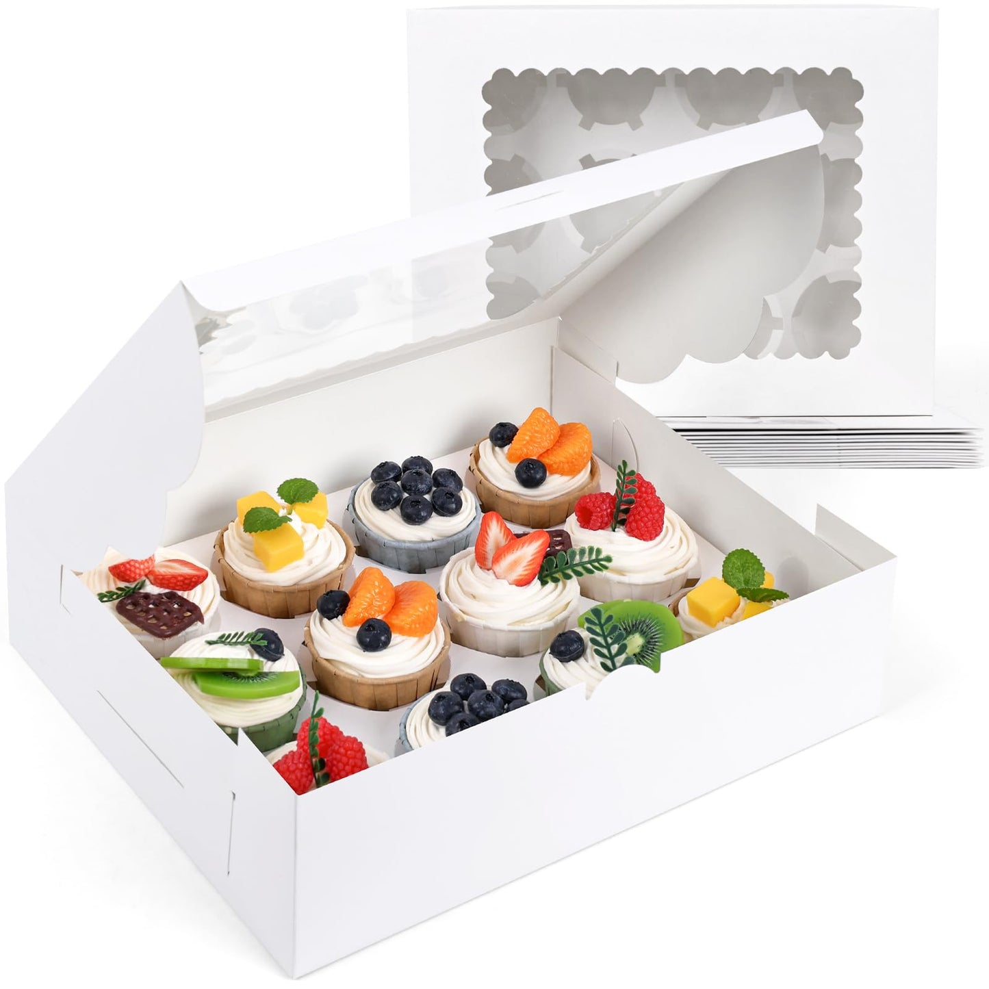 VGOODALL 12 Count Cupcake Boxes, 6PCS Cupcake Container with Window Boxes Holding 72 Pastry Box for Birthday Holiday Party Bakery Supplies 13.2"x9.8"x4"