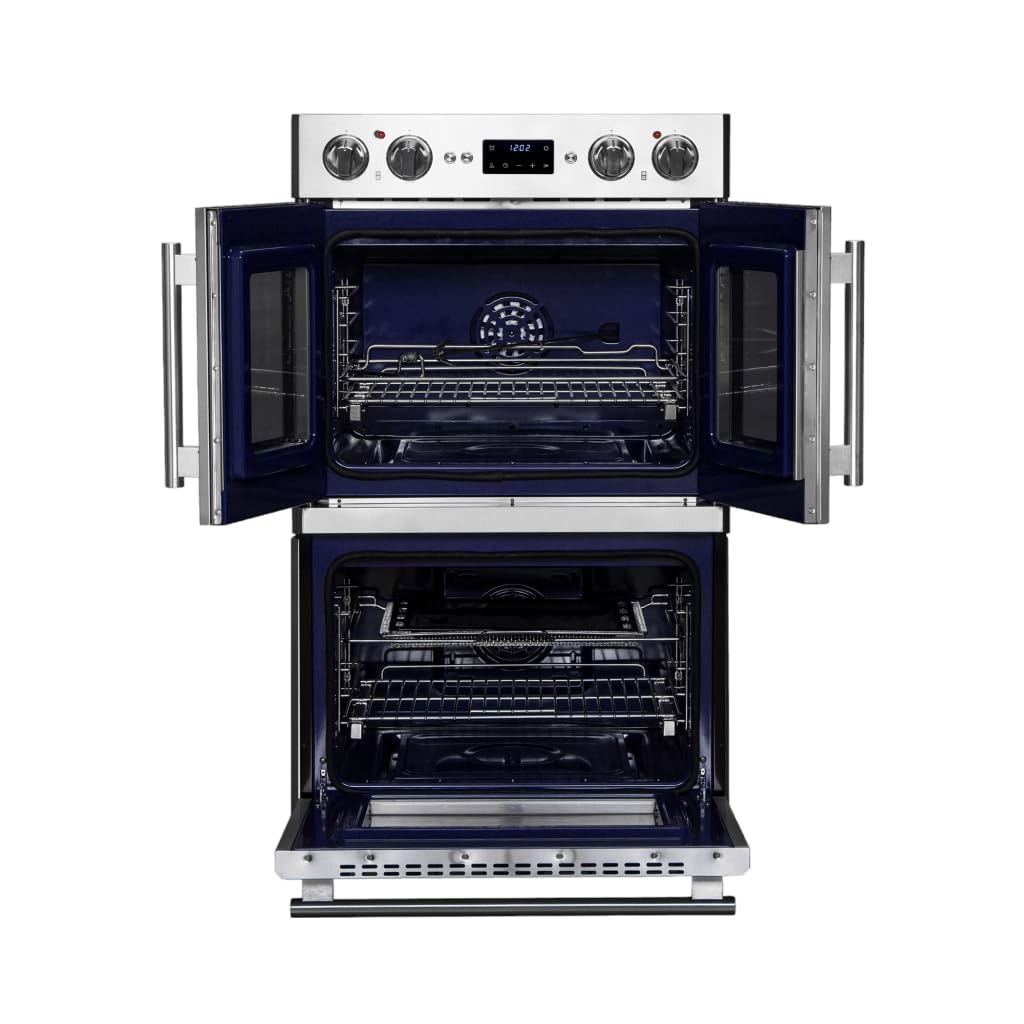 FORNO Gallico 30-Inch Electric French Door Double Oven - 240V 7000W 7.36 cu. ft. Electric Oven with LED Display Screen - Wall Oven with 4 Stainless Steel Racks, Safety Lock, Mechanical Knobs Control