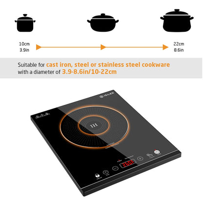 Portable Induction Cooktop, iSiLER 1800W Sensor Touch Electric Induction Cooker Hot Plate with Kids Safety Lock, 6.7" Heating Coil, 18 Power 17 Temperature Setting Countertop Burner with Timer