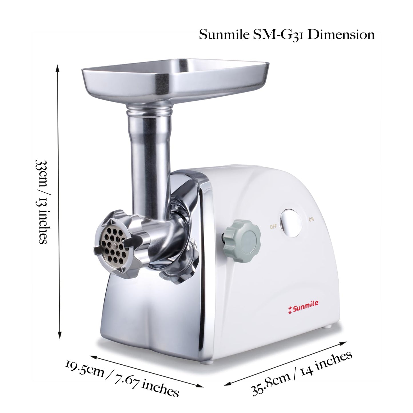 Sunmile SM-G31 Electric Meat Grinder - Max 1HP 800W- ETL Meat Mincer Sausage Grinder, Stainless Steel Cutting Blade, 3 Stainless Steel Grinding Plates, 1 Big Sausage Stuff