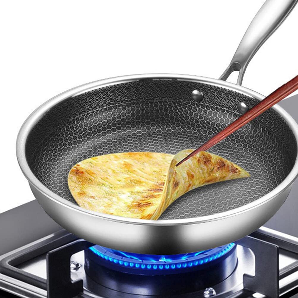 Нержавіюча сталь Yardwe Wok Посуд з нержавіючої сталі з плоским дном Wok Плита Сковорода для локшини Електрична плита Wok Глибока сковорода Каструля Антипригарна сковорода з нержавіючої сталі Сковорода для гриля Wok