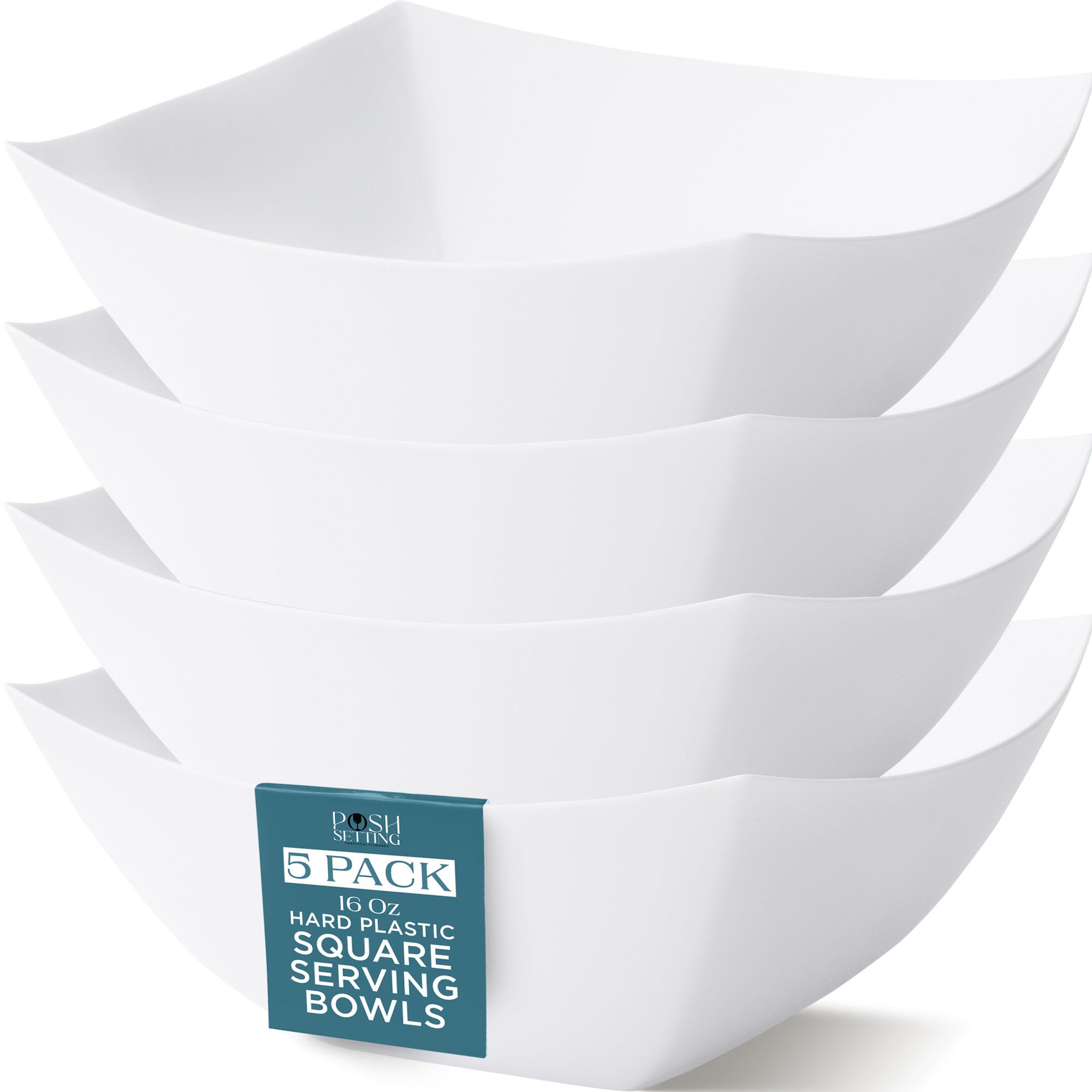 Posh Setting - Clear Plastic Serving Bowls for Party (8oz - 4 Pack) Square, Disposable, Salad & Fruit Bowls for Party Table, Candy Containers for Candy Buffet