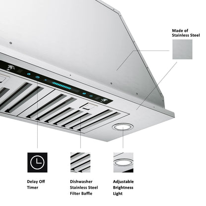 IKTCH 36 inch Built-in/Insert Range Hood 900 CFM, Ducted/Ductless Convertible Duct, Stainless Steel Kitchen Vent Hood with 4 Speed Gesture Sensing&Touch Control Panel(IKB01-36)