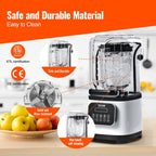 Blender VEVOR Professional z osłoną, Blendery do użytku komercyjnego, Blender kombinowany o pojemności 68 uncji, Blender ze stali nierdzewnej, 9 prędkości i 5 funkcji, do koktajli, smoothie, koktajli i kruszenia lodu, biały