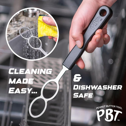 PBT - Peanut Butter Mixer, Stainless Steel Stirring Tool for Natural Peanut Butter, Dough, Yogurt, Sauces, and More - Fits Any Container Size, Less Mess, Dishwasher Safe (BLACK)