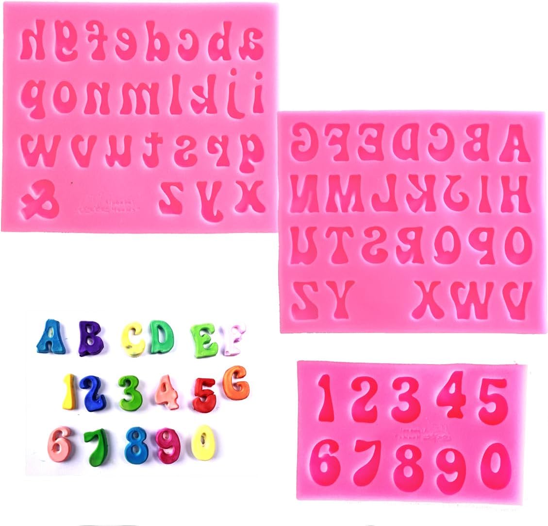 Letters Molds and Numbers Molds, Silicone Fondant Mold Chocolate Molds, 0-9 Number and 26 Letters Silicone Molds for Baking Desserts and Cake Decoration (3 pack)