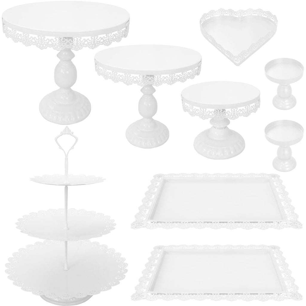 Set of 9 Cake Stands Metal Cupcake Stand Set Multiple Styles Candy Fruit Display Tower Dessert Plate Cake Serving Tray for Birthday Party Wedding Anniversary Baby Shower Engagement (Gold)