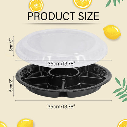 mwellewm 10 Pcs Round Plastic Appetizer Tray with Lid Divided Serving Tray, Disposable Food Storage Containers, Kids Snack, Fruit Platter Vegetable Trays for Party and Buffet