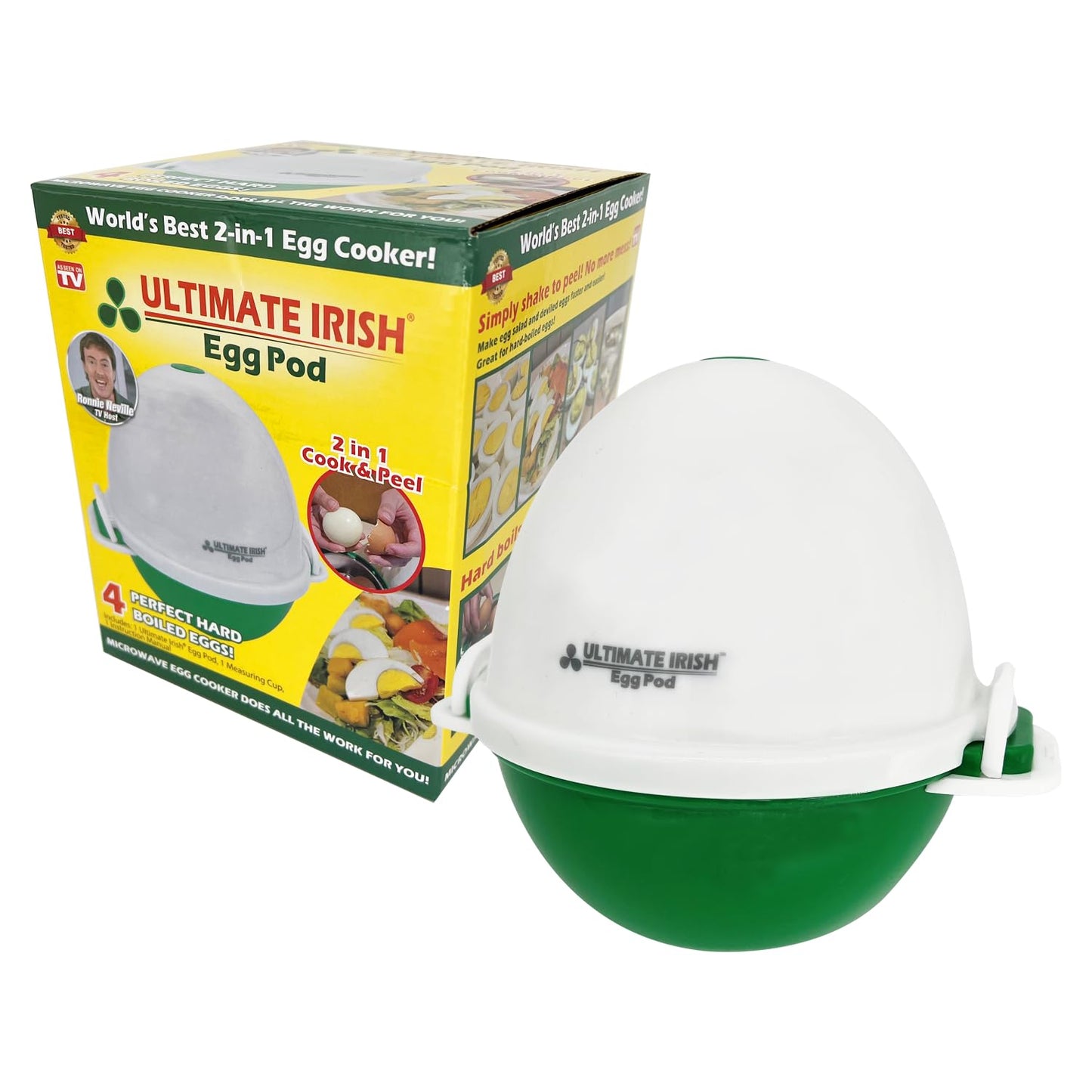 Ultimate Irish Egg Pod -Ronnie Neville’s Original as Seen on TV Microwave Egg Cooker, Perfectly Cooked & Peeled Egg, Capacity 4 Eggs, Boiled Egg Maker, Cooking Accessories, Microwave Egg Boiler Cooker