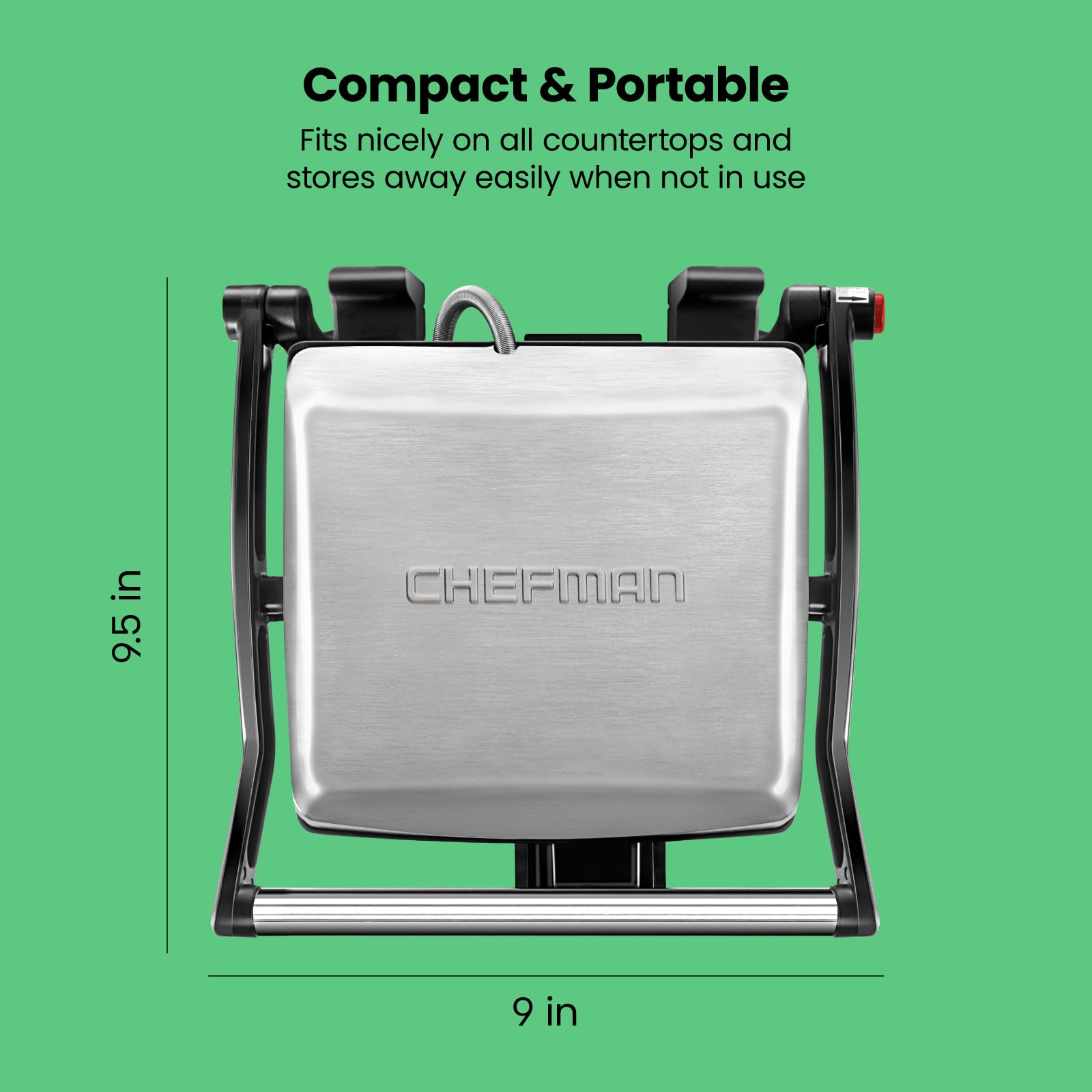 Chefman Panini Press Grill and Gourmet Sandwich Maker Non-Stick Coated Plates, Opens 180 Degrees to Fit Any Type or Size of Food, Stainless Steel Surface and Removable Drip Tray, 4 Slice, Black