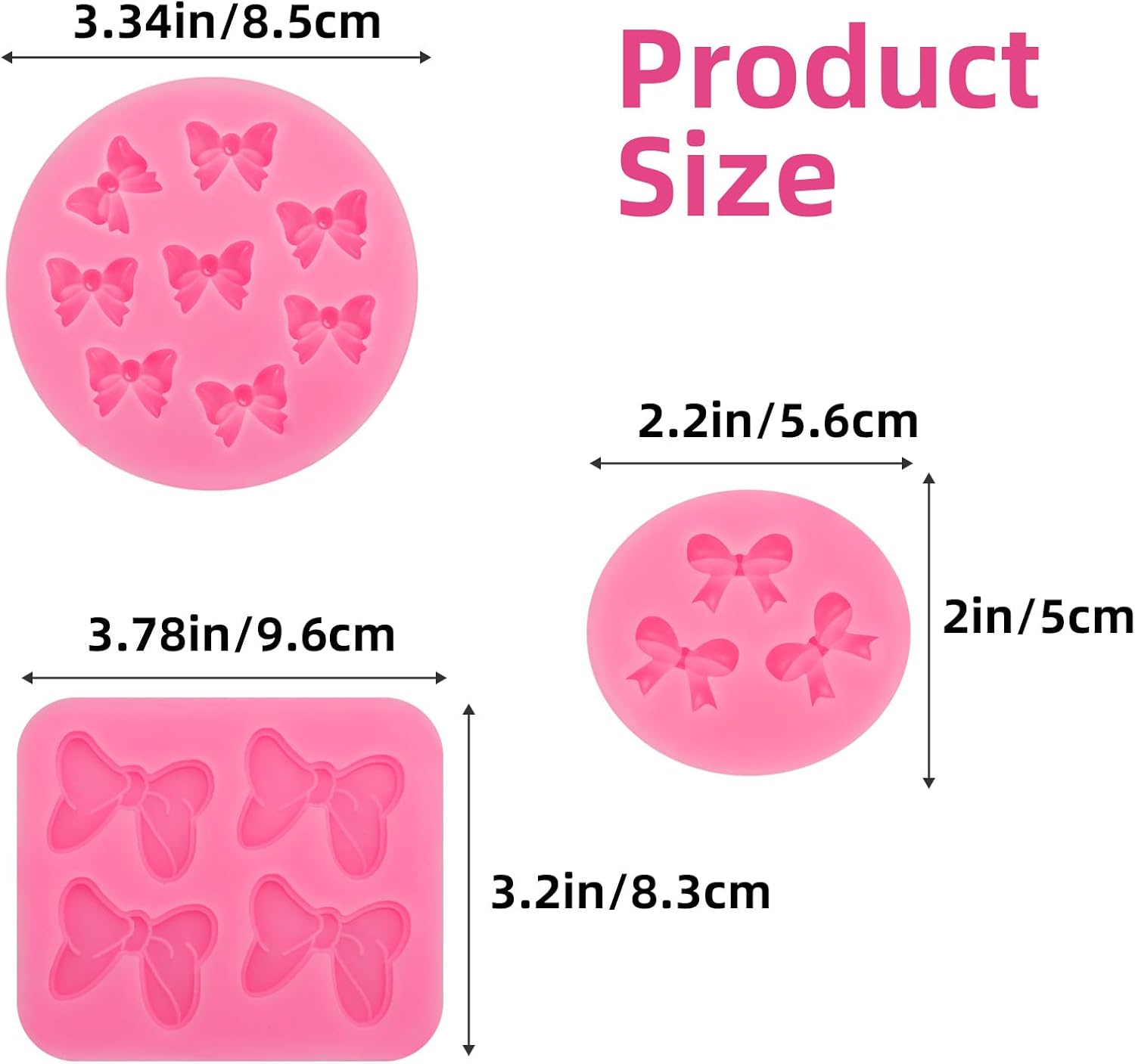 3 Pcs Bow Silicone Mold Fondant Bow Mold Chocolate Candy Cake Pop Molds Bow Molds for Cake Decorating, DIY Desserts, Fondant,Clay