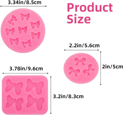 3 Pcs Bow Silicone Mold Fondant Bow Mold Chocolate Candy Cake Pop Molds Bow Molds for Cake Decorating, DIY Desserts, Fondant,Clay