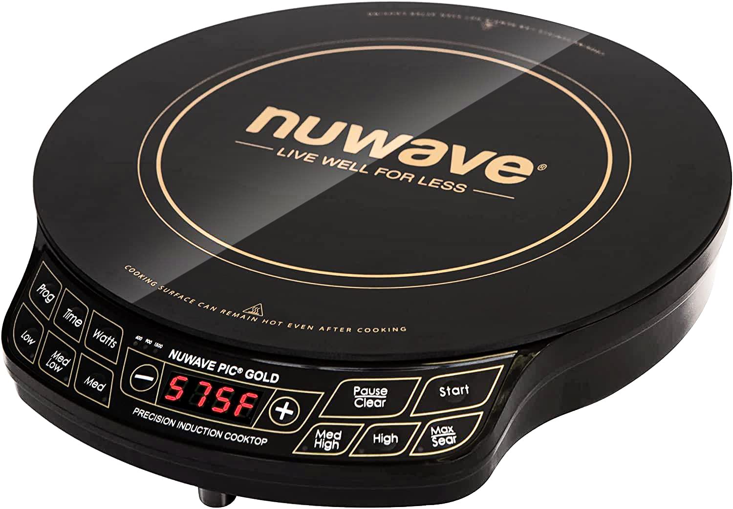 Kuchenka indukcyjna Nuwave Gold Precision, przenośna, mocna z dużą 8-calową cewką grzewczą, 100°F do 575°F, 3 ustawienia mocy, 12-calowa powierzchnia do gotowania odporna na ciepło