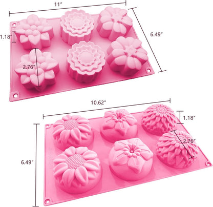 3 Pack Silicone Soap Molds, 6 Cavities Flower Making Mold, Included Rectangle Shape Supplies, Perfect for Handmade Soaps, Homemade Chocolate
