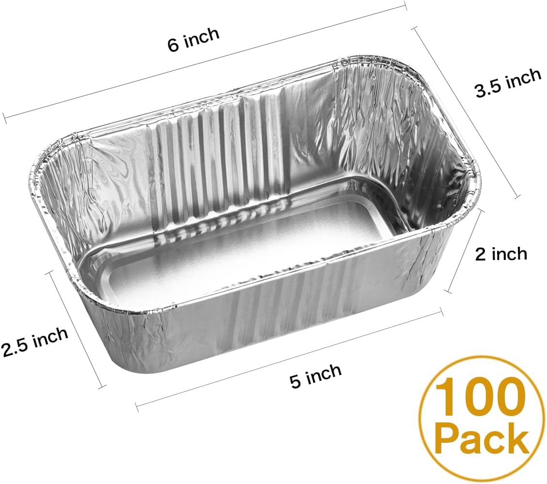 100 Pack 1Lb Aluminum Mini Loaf Baking Pans, 6” x 3.5” x 2” Heavy Duty Disposable Loaf Pans, Thick Foil Bread Pans for Baking Holiday Treats Food Storage and Takeout