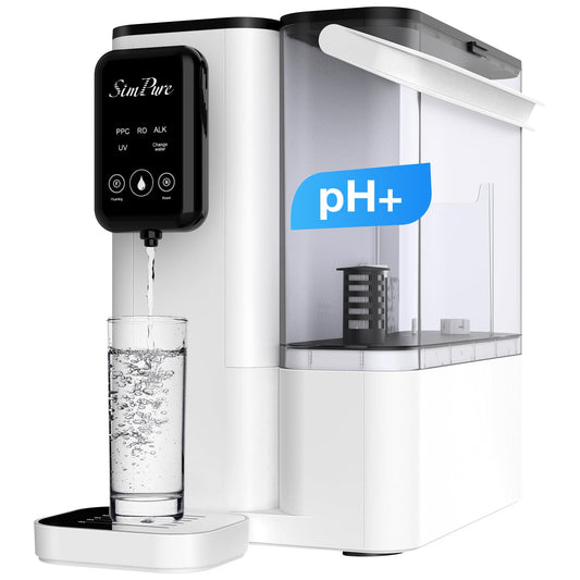 SimPure Y9A Countertop Reverse Osmosis Water Filter, Remineralization pH Balance 300 GPD 6 Stage Purification with UV, RO Water Filtration System, Portable Water Purifier, No Installation