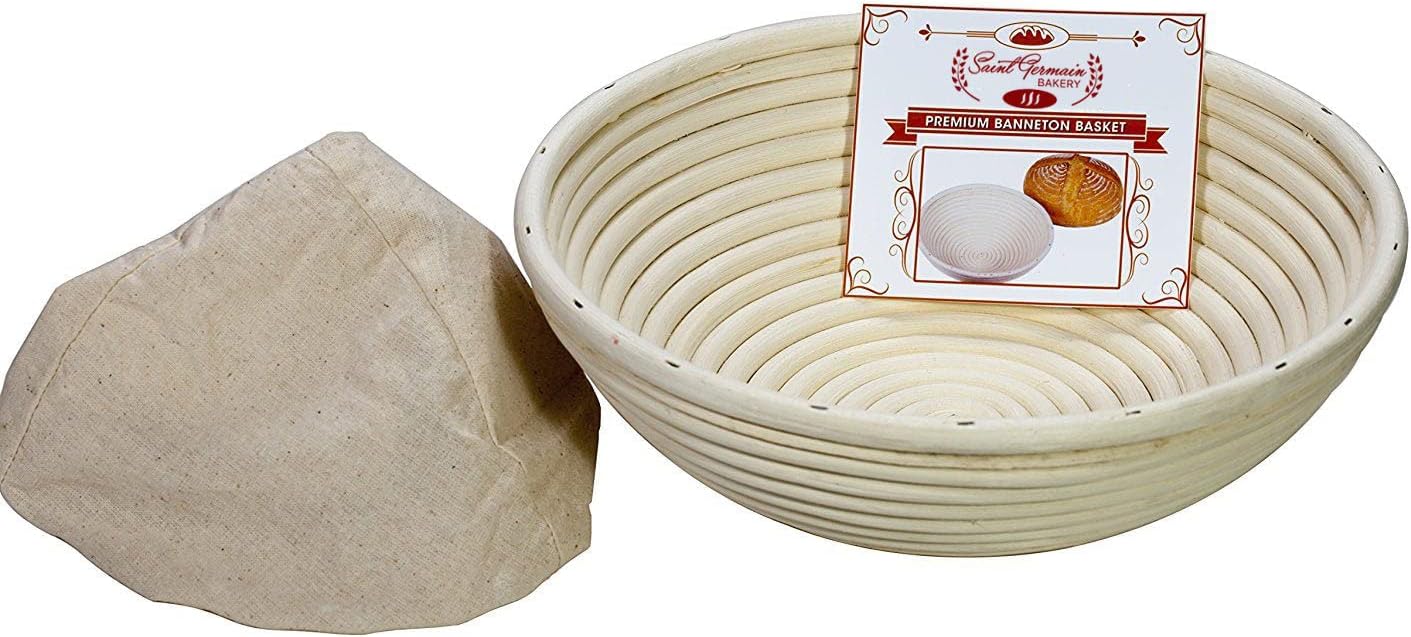 Saint Germain Bakery Premium Round Bread Banneton Basket with Liner - Perfect Brotform Proofing Basket for Making Beautiful Bread (9 inch)