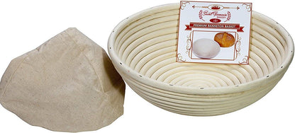 Saint Germain Bakery Premium Round Bread Banneton Basket with Liner - Perfect Brotform Proofing Basket for Making Beautiful Bread (9 inch)
