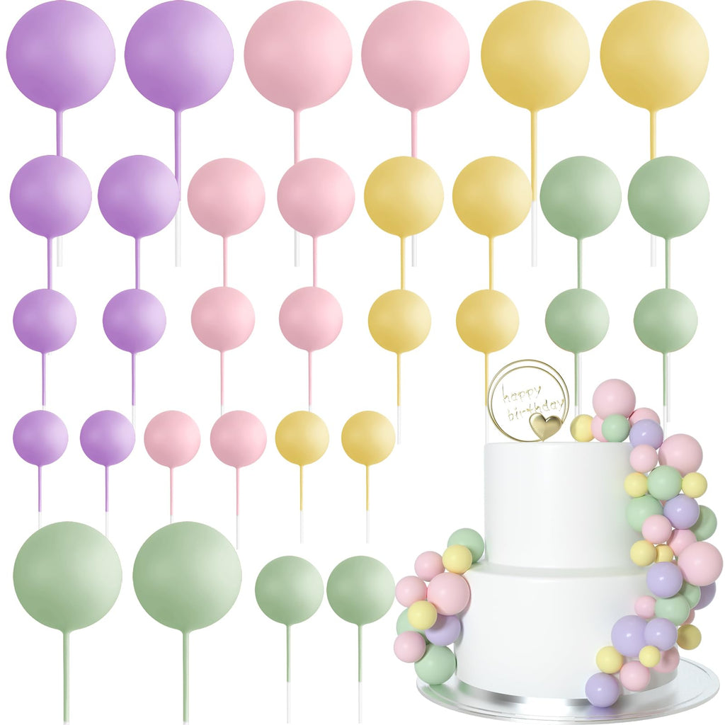 ASTARON 32 Pcs Ball Cake Topper Decorations Mini Balloons Cake Topper Sticks Foam Balls Cake Picks Cake Topper Balls Cake Decorations for Wedding Party Birthday Cake Decorating (Green Brown Gold)