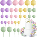 ASTARON 32 Pcs Ball Cake Topper Decorations Mini Balloons Cake Topper Sticks Foam Balls Cake Picks Cake Topper Balls Cake Decorations for Wedding Party Birthday Cake Decorating (Green Brown Gold)