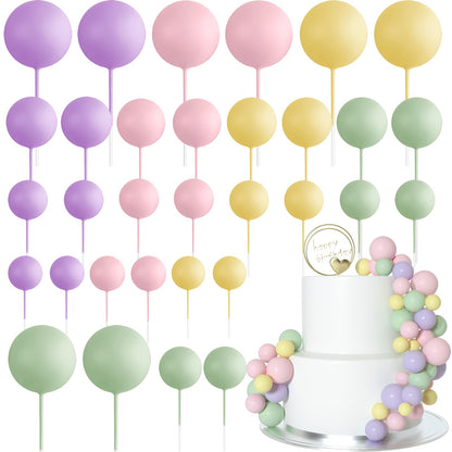 ASTARON 32 Pcs Ball Cake Topper Decorations Mini Balloons Cake Topper Sticks Foam Balls Cake Picks Cake Topper Balls Cake Decorations for Wedding Party Birthday Cake Decorating (Green Brown Gold)