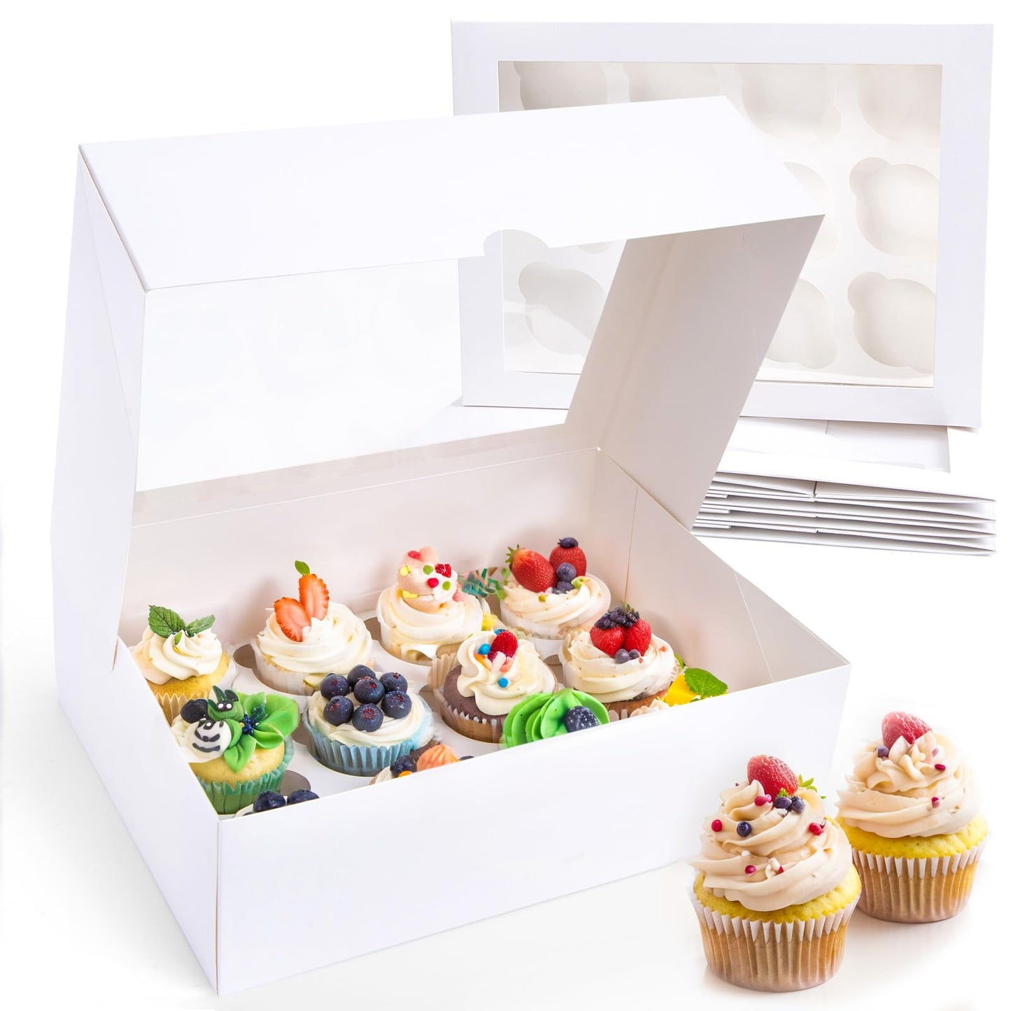 VGOODALL 12 Count Cupcake Boxes, 6PCS Cupcake Container with Window Boxes Holding 72 Pastry Box for Birthday Holiday Party Bakery Supplies 13.2"x9.8"x4"