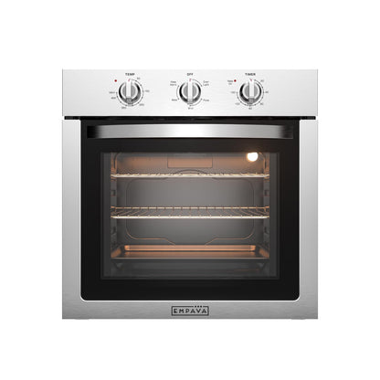 Empava 24 inch Electric Single Wall Oven 2.5 Cu.ft Stainless Steel with Basic Broil Bake Functions Mechanical Knobs Control, 24WOE40L, Silver