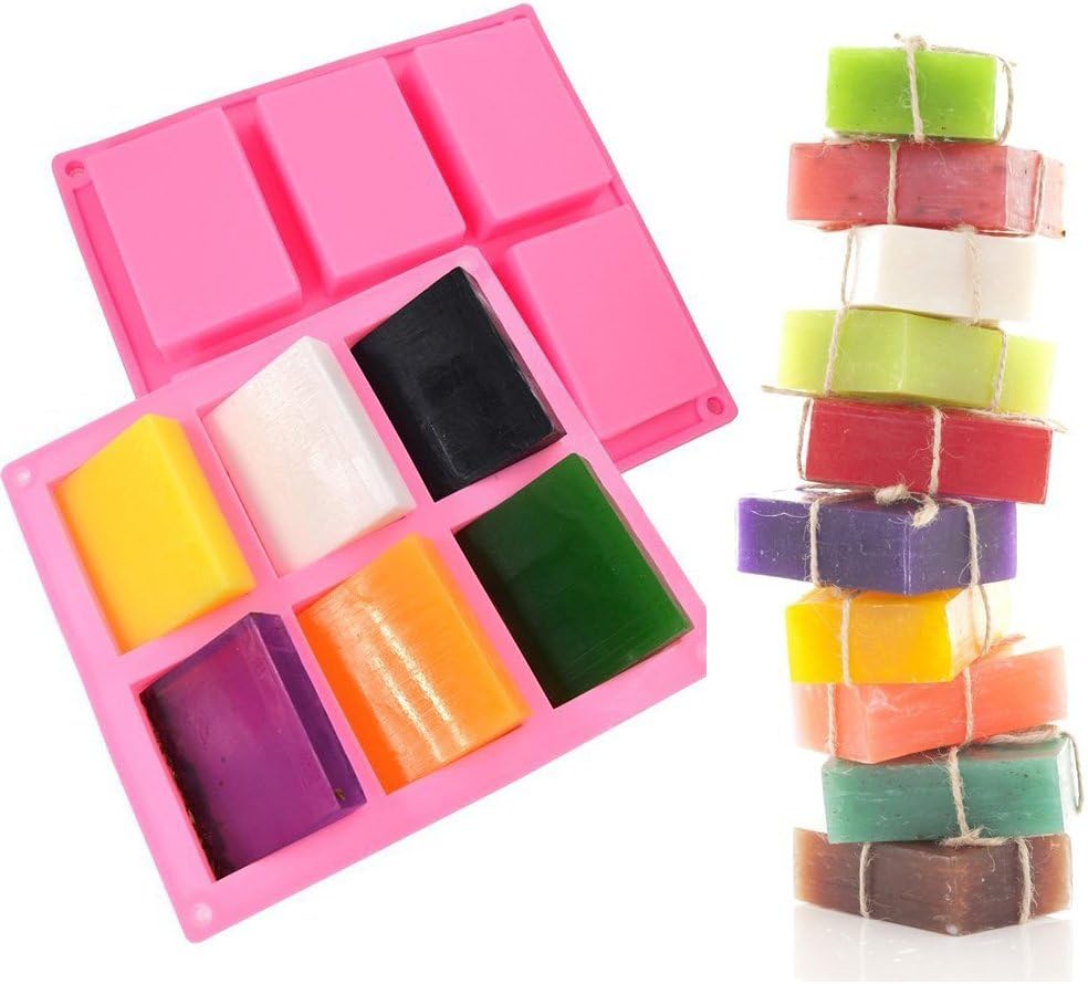 Set of 3, 6 Cavities DIY Handmade Soap Moulds - Cake Pan Molds for Baking, Biscuit Chocolate Mold, Silicone Soap Bar Mold for Homemade Craft, Ice Cube Tray, Pink