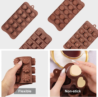 La chat 4 Packs Silicone Molds for Chocolate, Food Grade no-stick Baking, candy and butter Mold with different shape (4 packs different style)