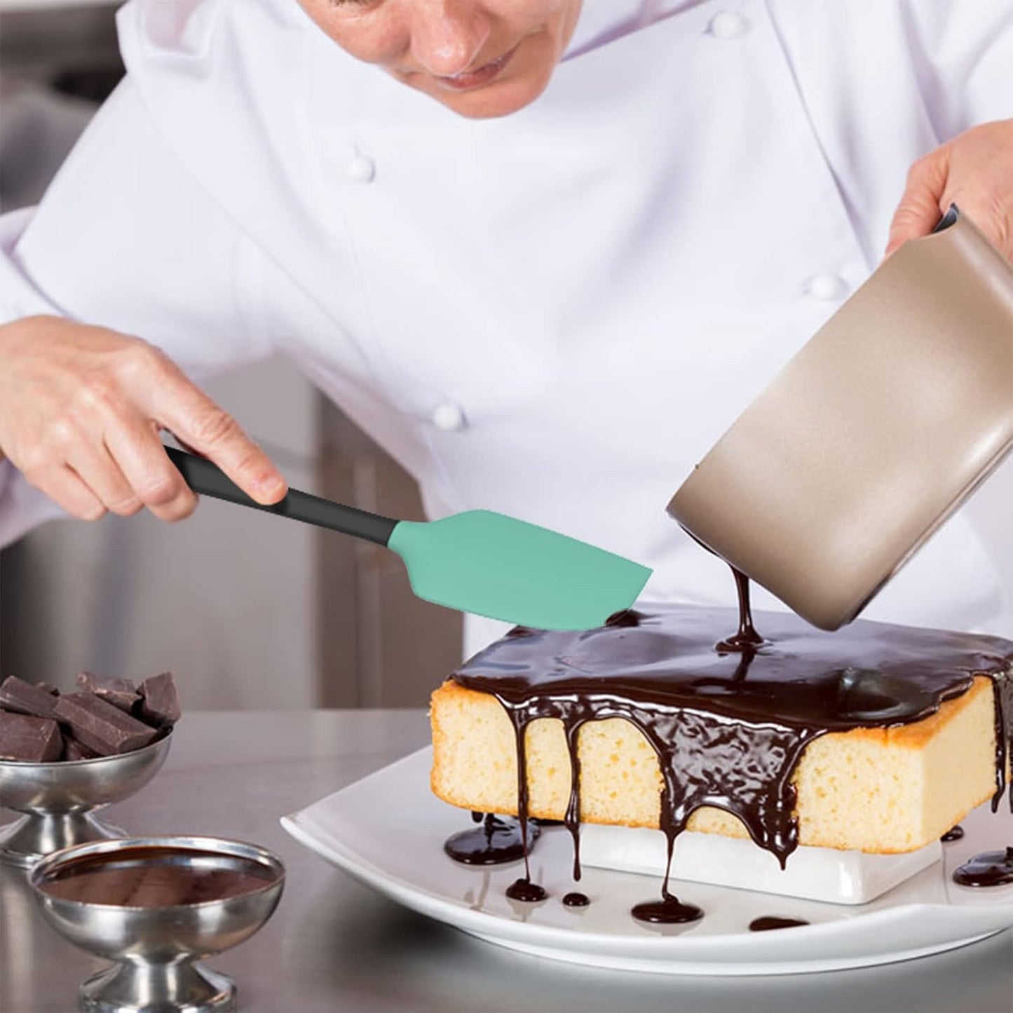 Coukre Silicone Spatula Set of 5,High Temperature Resistant, Food Grade Silicone, Dishwasher Safe, for Baking, Cooking (Aqua Green)