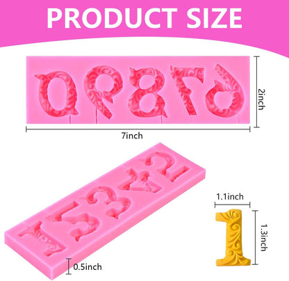 OBTANIM Silicone Number 0-9 3D Embossed Fondant Chocolate Mold with Stick Hole for Birthday Cake Decorating DIY Baking