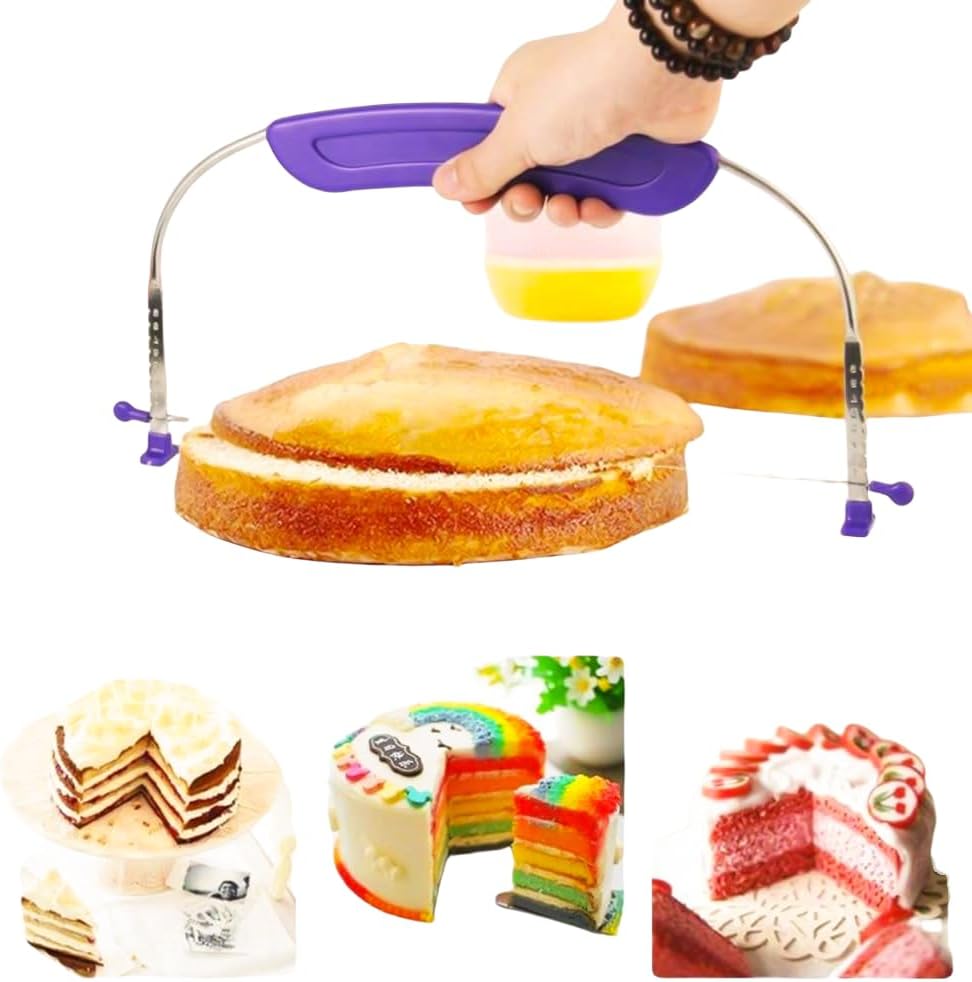 Adjustable Cake LevCake Cutter Slicer Leveler, 9 Different Height Premium Food Grade Stainless Steel Double Wires Cake Cutter/Slicer/Adjustable Cake Leveler for Leveling and Molding (Purple)