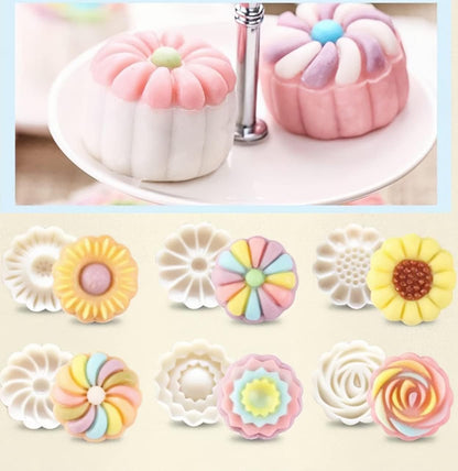 Mid-Autumn Festival DIY Hand-Pressure Moon Cake Mould，50g Moon Cake Mold Set(1 Mold 6 Stamps)