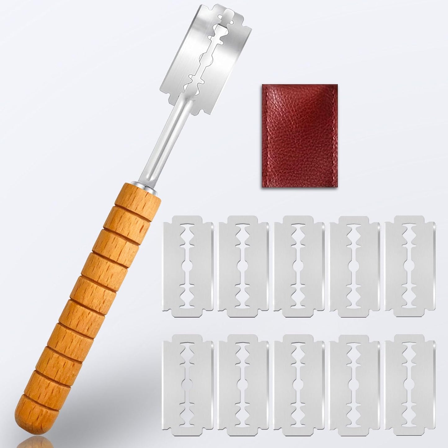 Hand Crafted Bread Lame, Bread Scoring Tool/Bread Knives, Lame Bread Tool Sets for Sourdough Scoring Tool, Sourdough Bread Baking Supplies with 10 Blades Replacement, burlywood