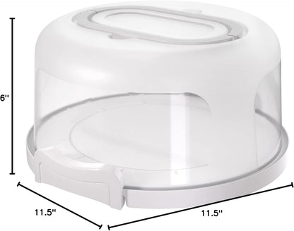 Top Shelf Elements Round Cake Carrier Two Sided Cake Holder Serves as Five Section Serving Tray, Portable Cake Stand Fits 10 inch Cake, Cake Box Comes With Handle, Cake Container Holds Pies (White)