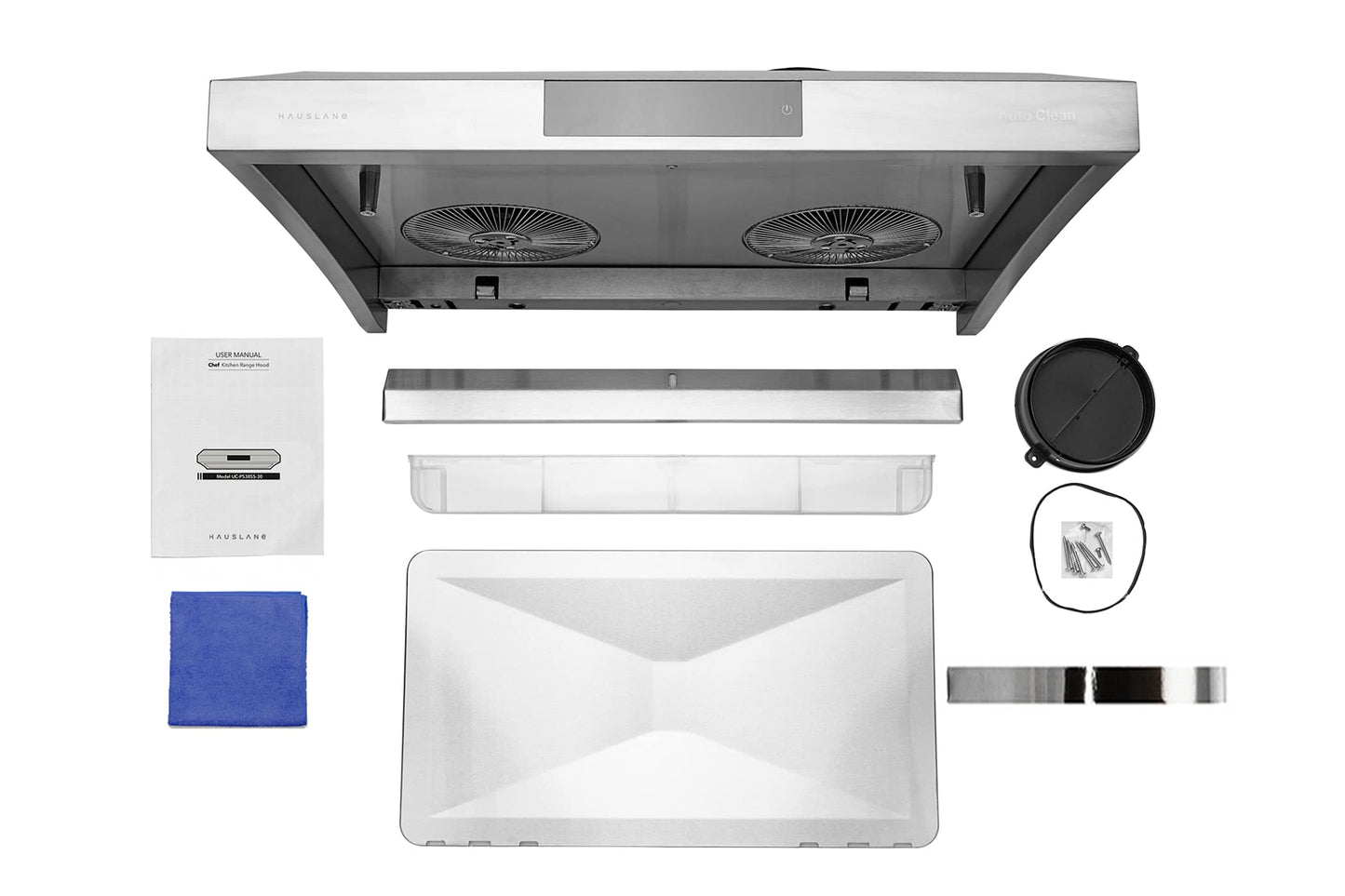 Hauslane | Chef Series Range Hood 30" PS38 PRO PERFORMANCE Stainless Steel Slim Under Cabinet Range Hood Design | Steam Auto Clean, Touch Panel | Superior Perimeter Aspiration Extraction