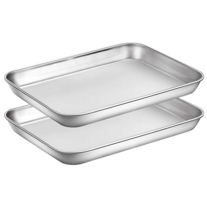 Wildone Baking Sheet Set of 2 - Stainless Steel Cookie Sheet Baking Pan, Size 16 x 12 x 1 inch, Non Toxic & Heavy Duty & Mirror Finish & Rust Free & Easy Clean