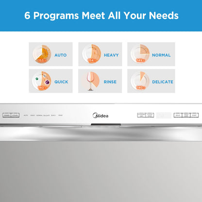 Midea MDC22P2ASS Energy Star Portable Dishwasher, 6 Place Settings & 6+2 Washing Programs.Most of The Cleaning Cycles, Including Auto, Heavy, Normal, Delicate, ECO, Quick and Rinse, White